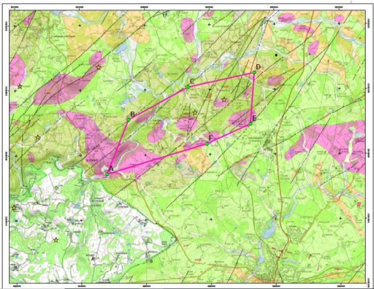 Localisation du PER Douillac sur fond de carte géologique