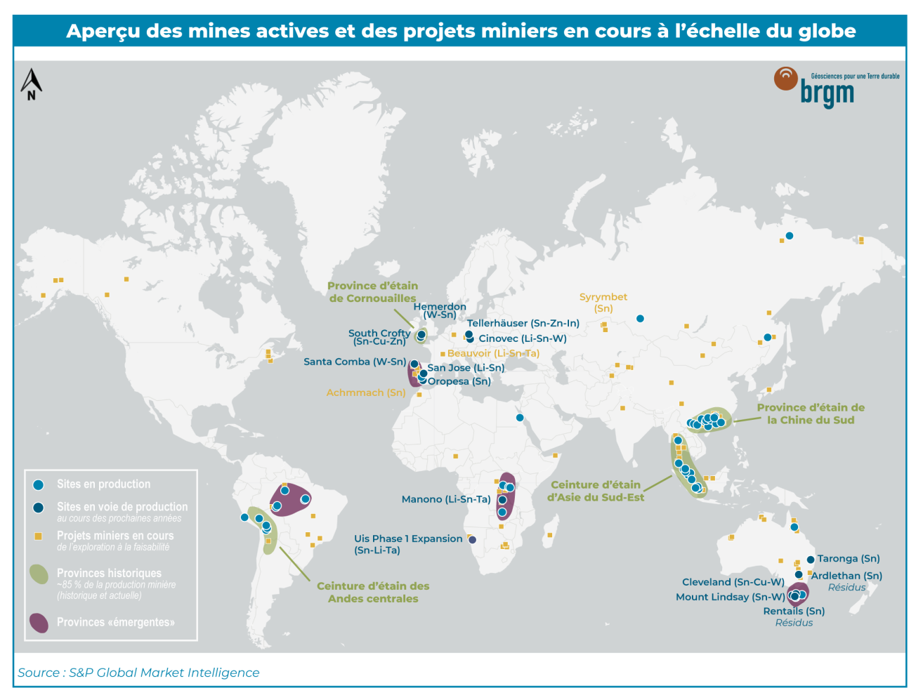 Mines actives et projets miniers en cours dans le monde