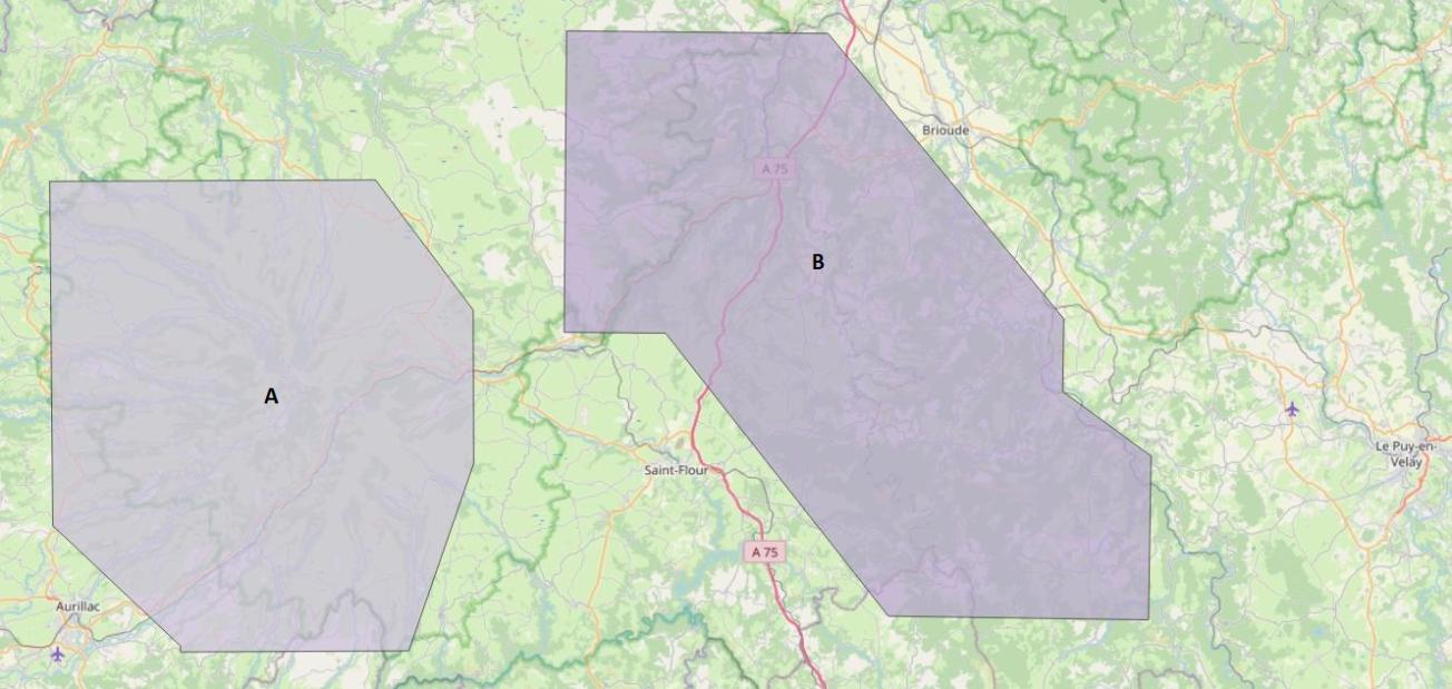 Cartographie des périmètres A et B, survolés en 2022 