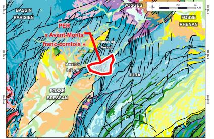 Localisation du permis sollicité sur la carte géologique régionale