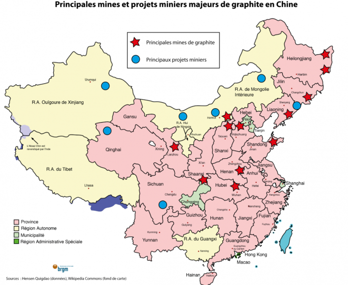 Principales mines et projets majeurs de graphite en Chine © BRGM