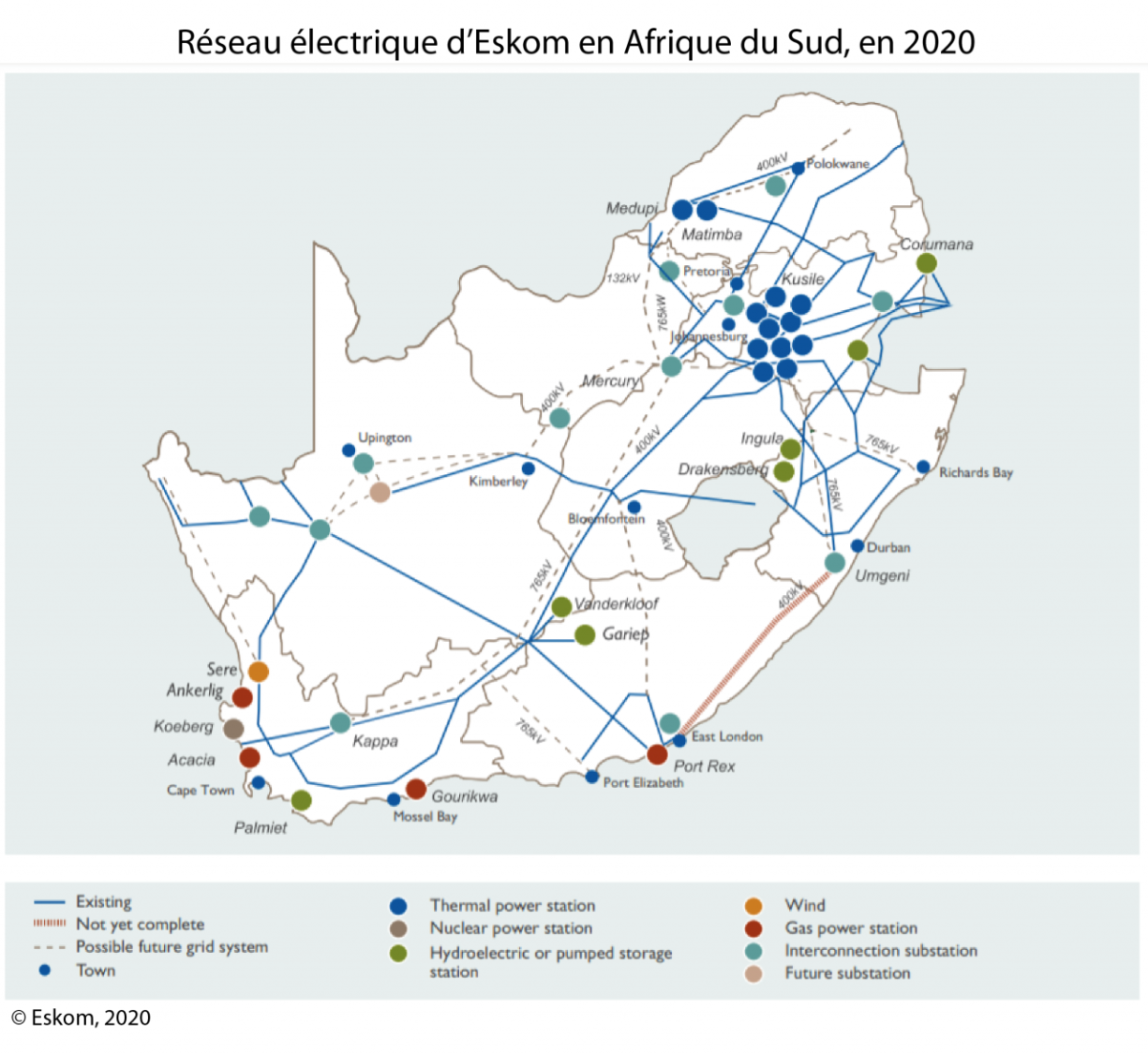 Réseau électrique d'Eskom en Afrique du Sud, en 2020