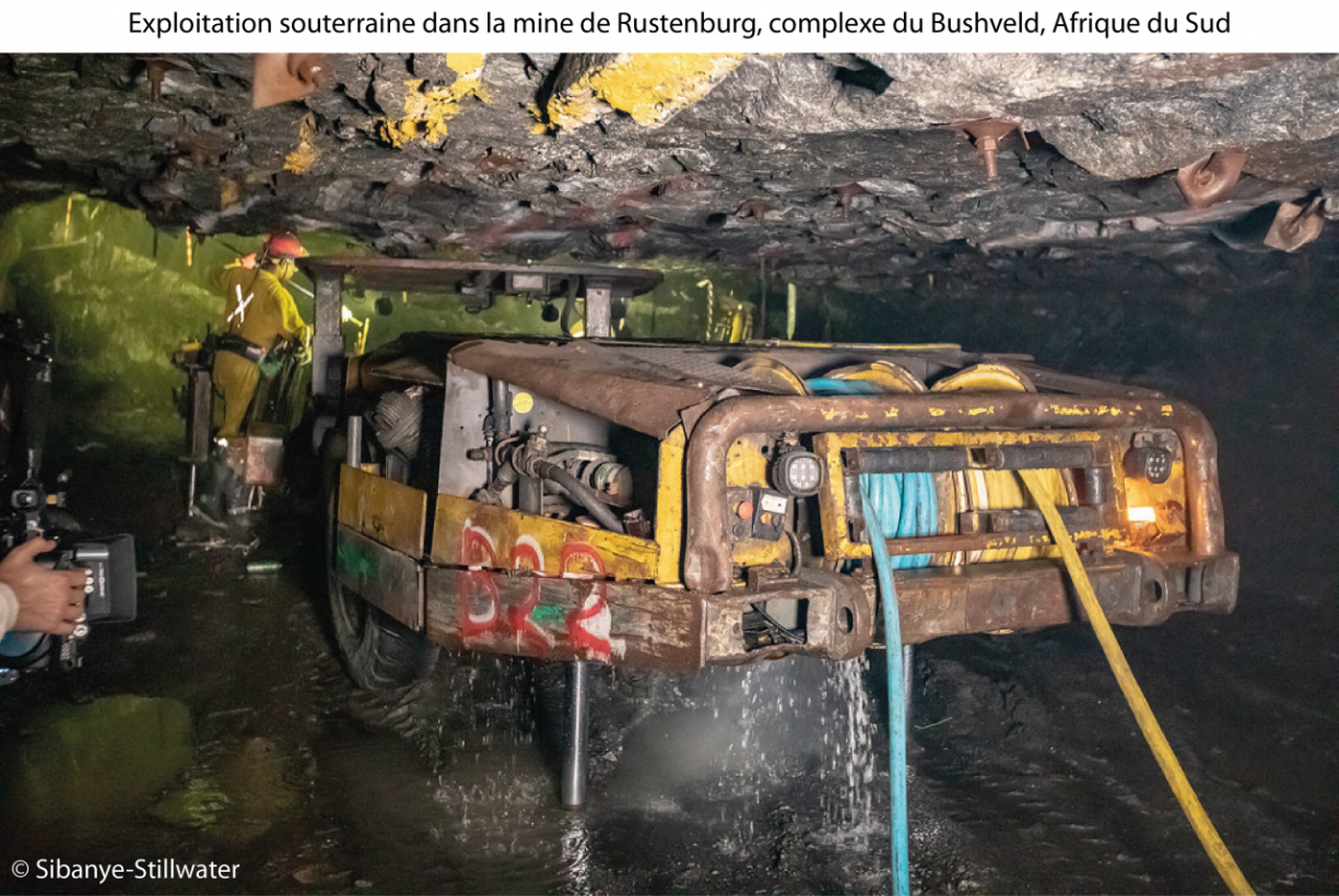 Exploitation souterraine dans une mine de Rustenburg, complexe du Bushveld, Afrique du Sud