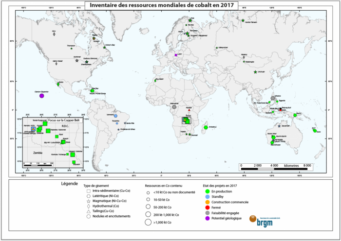 Inventaire des ressources mondiales de cobalt en 2017 - © BRGM Inventaire des ressources mondiales de cobalt en 2017