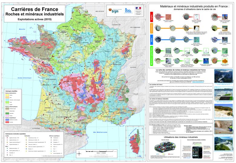 Carrières de roches et minéraux industriels actives en 2015 - © BRGM, SIM, MTES Carrières de roches et minéraux industriels actives en 2015