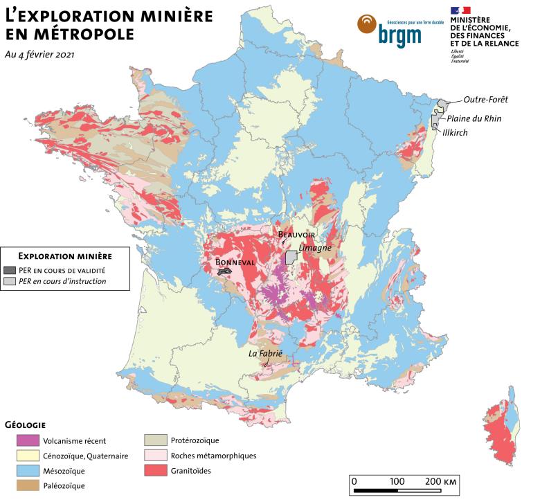 Les permis d'exploration en cours de validité et en instruction en métropole - BRGM-MTE Permis d'exploration en cours de validité et en instruction en métropole