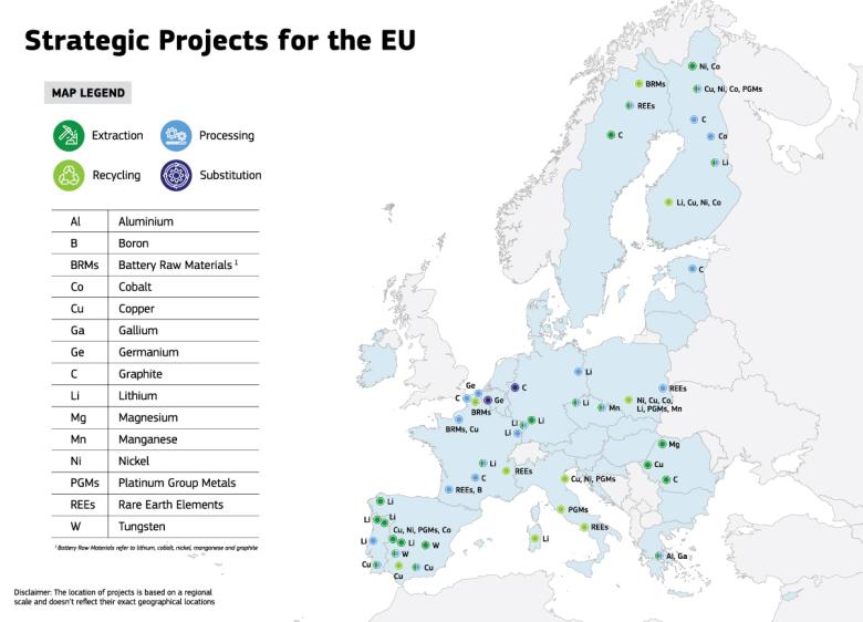 carte des projets stratégiques pour l'UE au 25 mars 2025